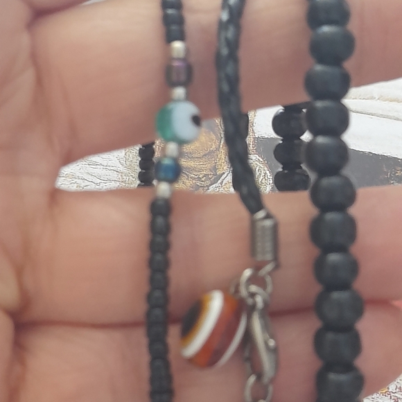 Set Of 3 Leather Bracelets With Evil Eye Bead - Picture 4 of 8